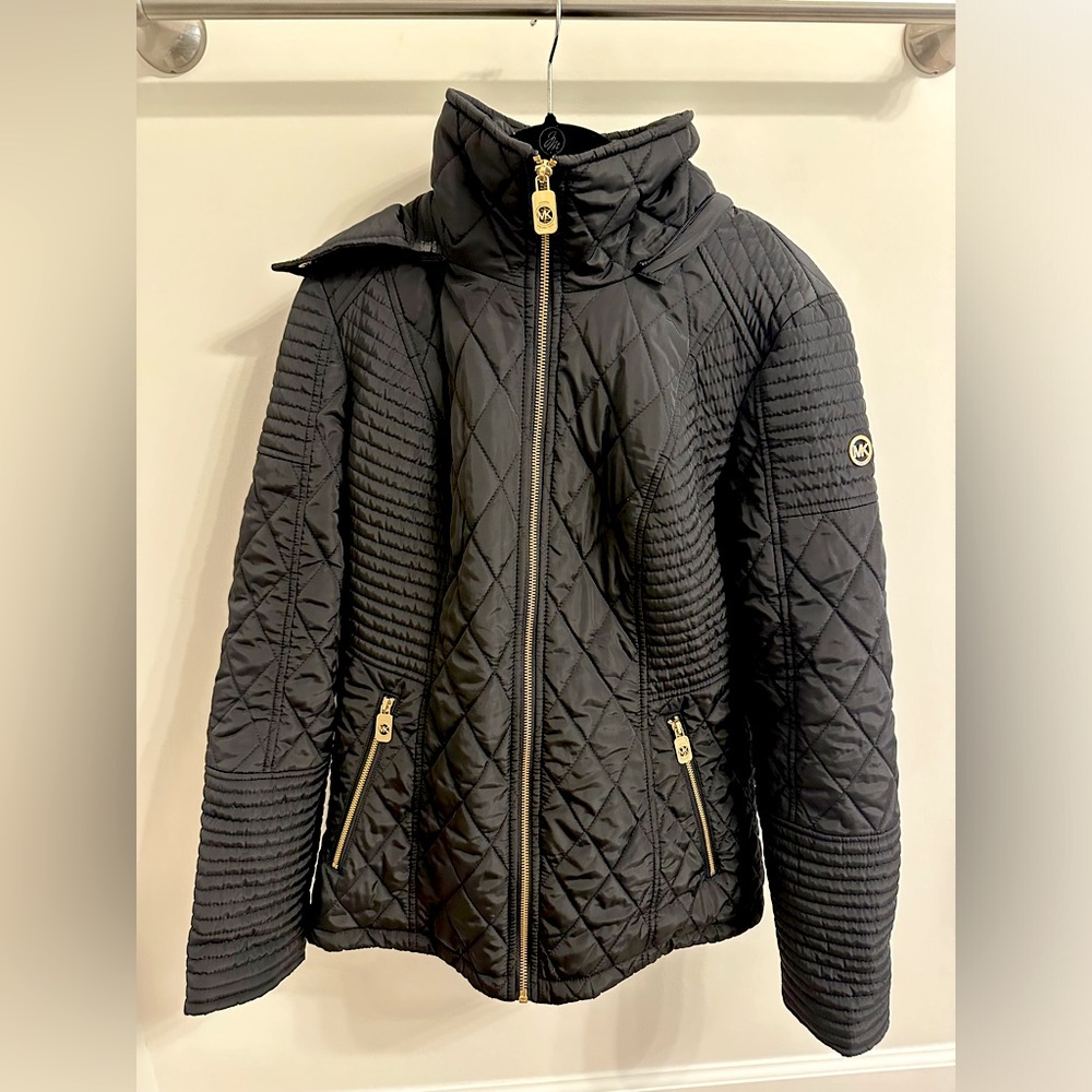 Michael Kors Puffer Jacket- Black with Gold Accents